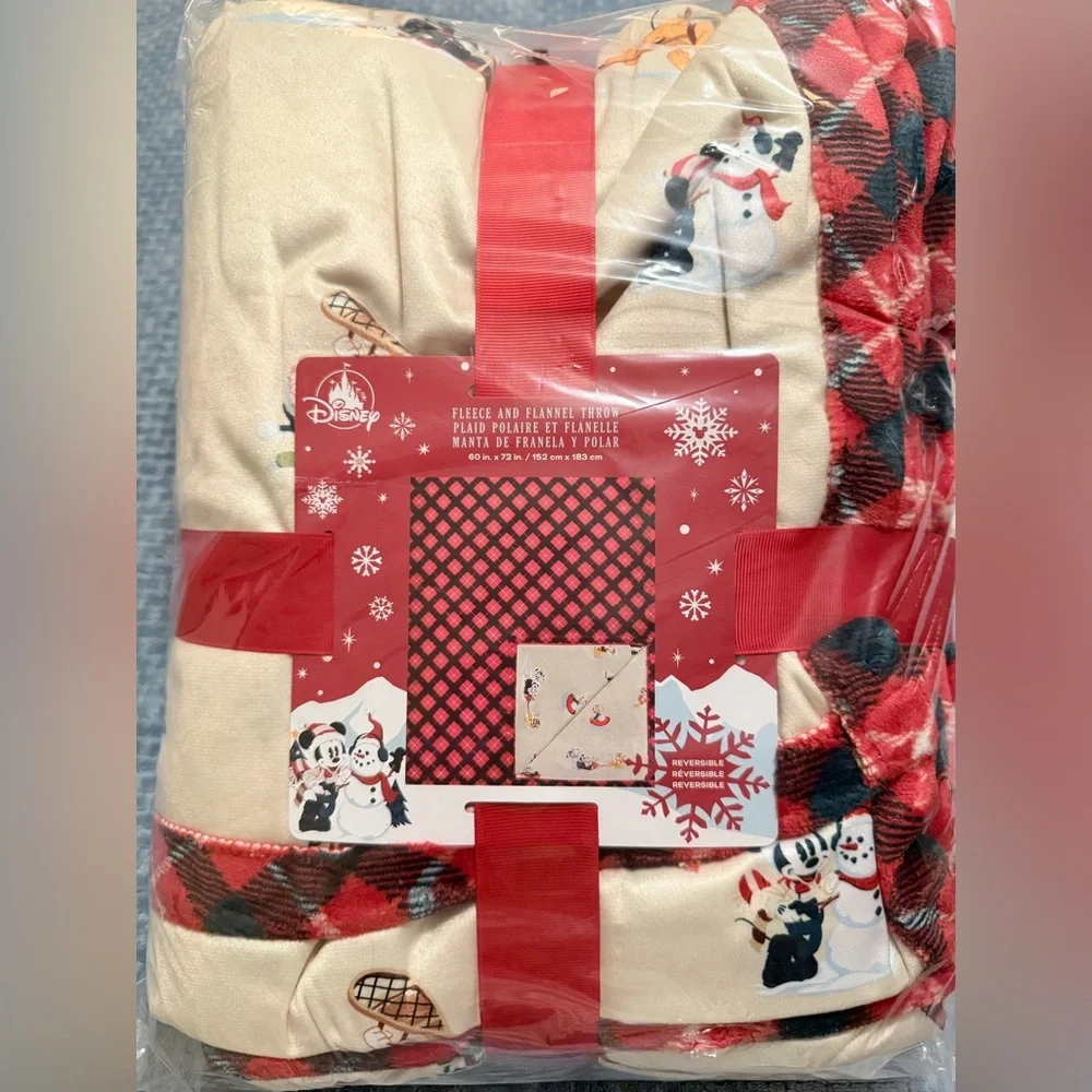 Disney Parks Holiday Red and Black Checkered reversible Fleece Blanket NWT